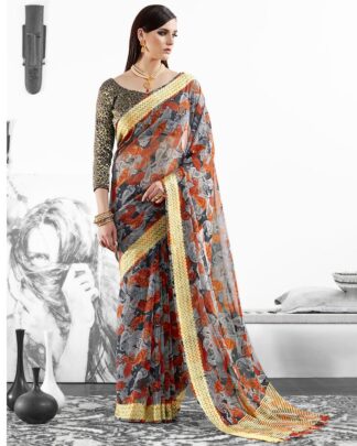 Multicolor Party And Reception Moss Georgette Saree