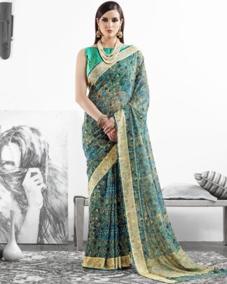 Multicolor Party And Reception Moss Georgette Saree