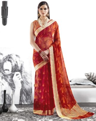 Orange Party And Reception Moss Georgette Saree