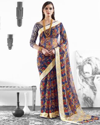 Multicolor Party And Reception Moss Georgette Saree