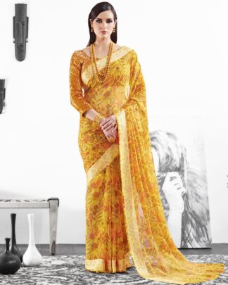 Yellow Party And Reception Moss Georgette Saree