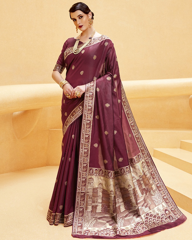Brown Bridal Designer Silk Saree