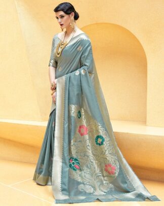 Gray Bridal Designer Silk Saree