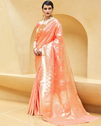 Peach Bridal Designer Silk Saree