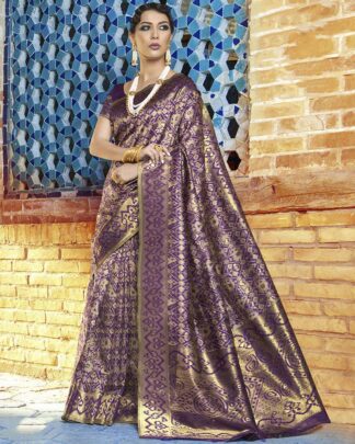 Purple And Gold Designer Silk Saree