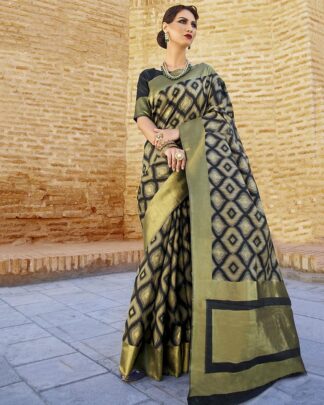 Gold And Black Traditional Silk Saree