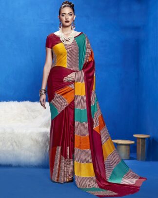 Multicolor Printed Japan Satin Crepe Saree