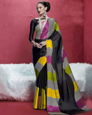 Multicolor Printed Japan Satin Crepe Saree