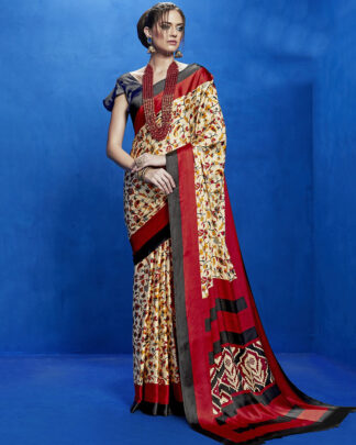 Multicolor Printed Japan Satin Crepe Saree