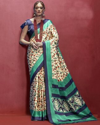Multicolor Printed Japan Satin Crepe Saree