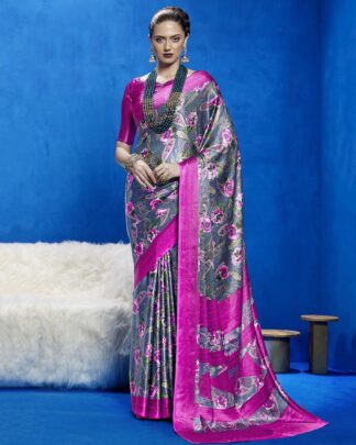 Multicolor Printed Japan Satin Crepe Saree