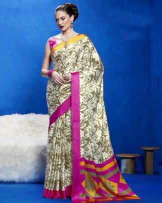 Multicolor Printed Japan Satin Crepe Saree