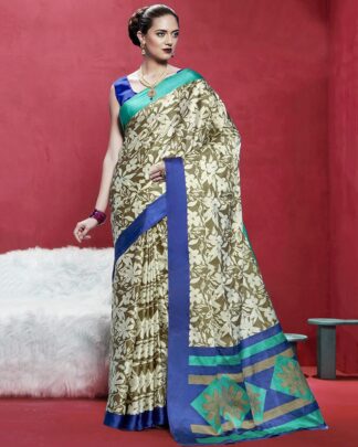 Multicolor Printed Japan Satin Crepe Saree