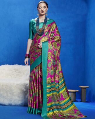 Multicolor Printed Japan Satin Crepe Saree