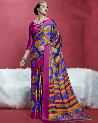 Multicolor Printed Japan Satin Crepe Saree