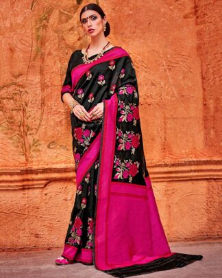 Black And Pink Bridal Designer Silk Saree