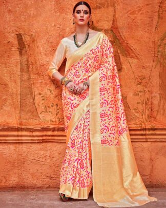Beige And Pink Bridal Designer Silk Saree