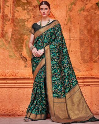 Black And Turquoise Bridal Designer Silk Saree