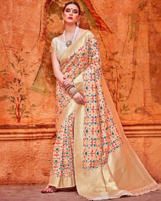 Beige And Pink Bridal Designer Silk Saree