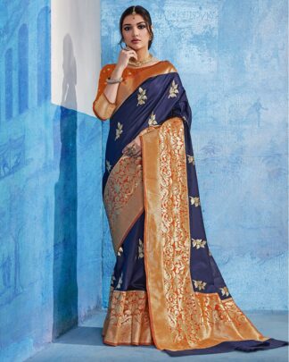 Navy Weaving Designer Silk Saree