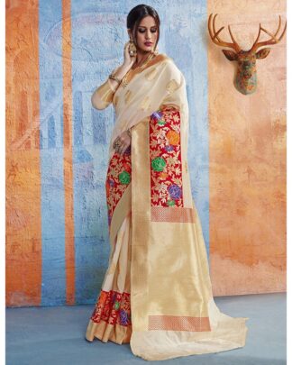 Beige Festive Wear Silk Saree