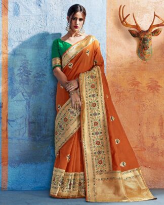 Observable Orange Designer Silk Saree