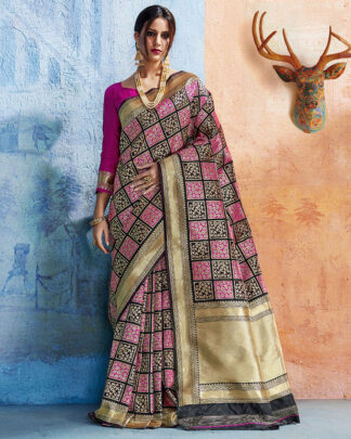 Multicolor Flower Pattern Silk Saree