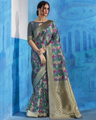 Gray Wedding Designer Silk Saree