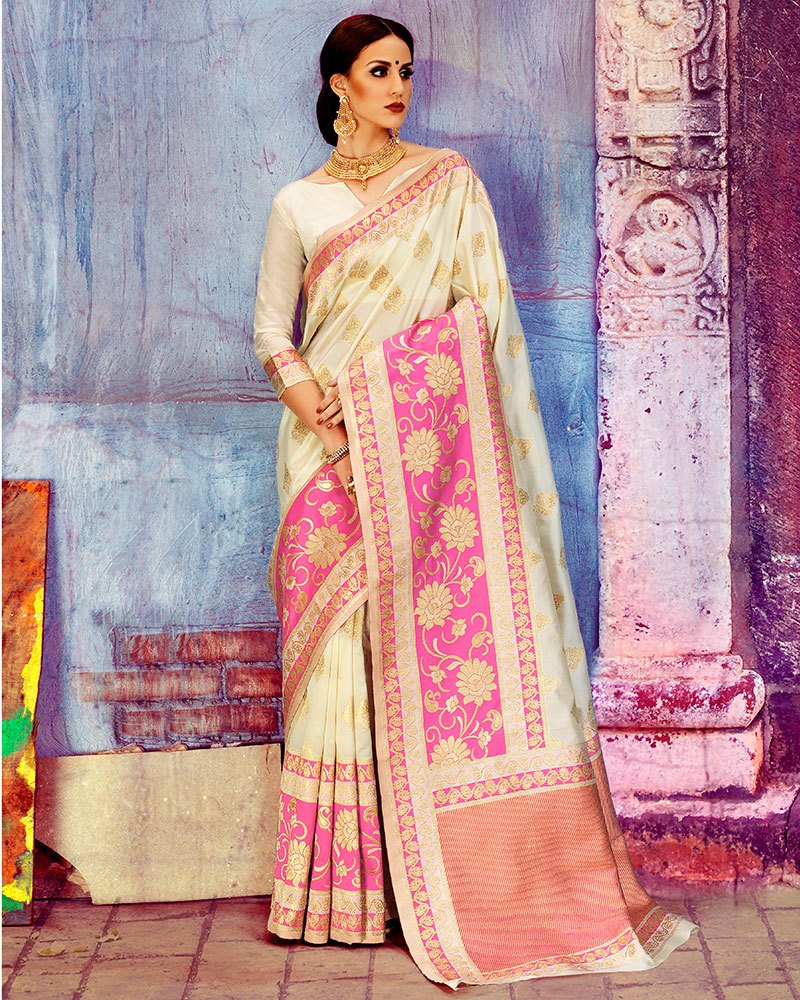 Beige Designer Bridal Silk Saree