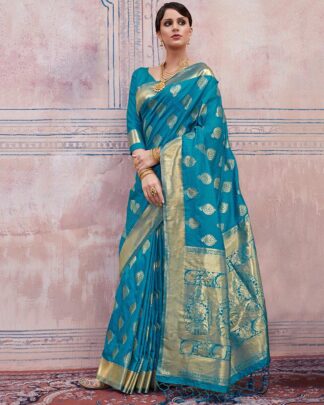 Turquoise Reception And Wedding Silk Saree