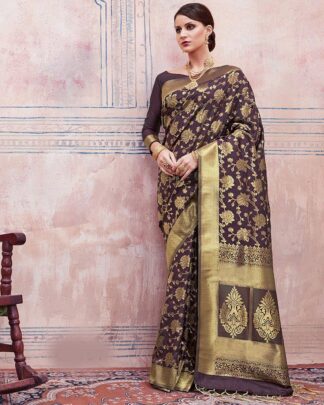 Brown Reception And Wedding Silk Saree