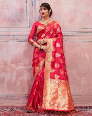 Dark Peach Reception And Wedding Silk Saree