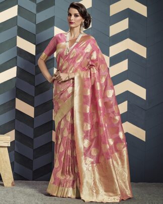 Pink Designer Bridal Organza Silk Saree