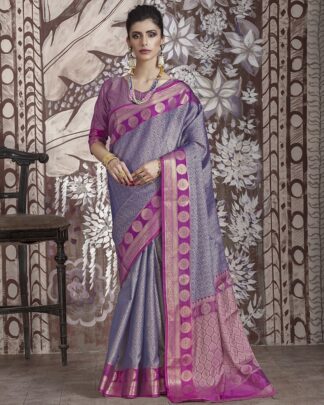 Light Purple Reception And Party Banarasi Muslin Silk Saree