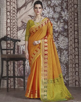 Yellow Reception And Party Banarasi Muslin Silk Saree
