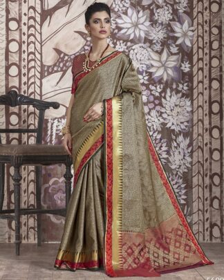 Brown Reception And Party Banarasi Muslin Silk Saree