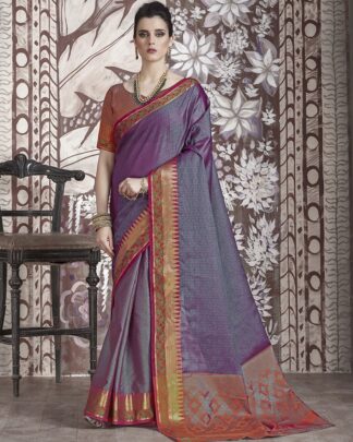 Purple Reception And Party Banarasi Muslin Silk Saree