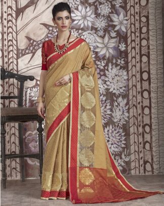Beige Reception And Party Banarasi Muslin Silk Saree