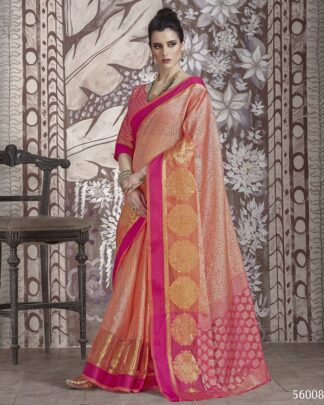 Peach Reception And Party Banarasi Muslin Silk Saree