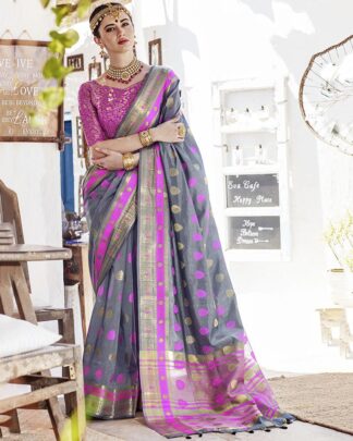 Gray Designer Banarasi Silk Saree
