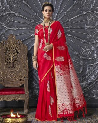 Red Wedding Silk Blend Saree