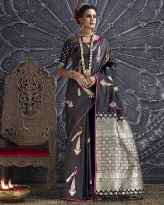 Black Wedding Silk Blend Saree