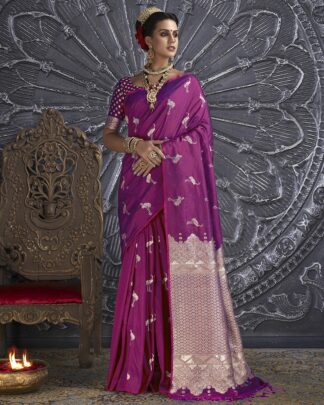 Purple Wedding Silk Blend Saree