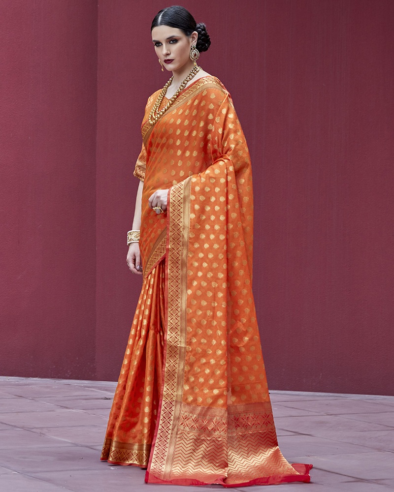 Orange Wedding And Ceremonial Silk Blend Saree