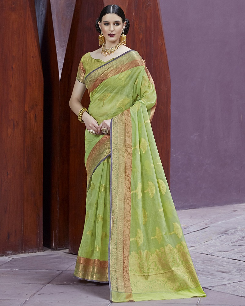 Green Wedding And Ceremonial Silk Blend Saree