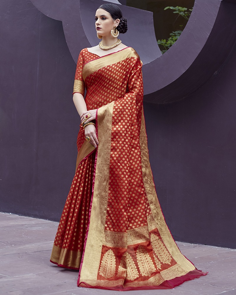 Red Wedding And Ceremonial Silk Blend Saree