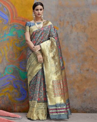 Gray Designer Silk Blend Saree