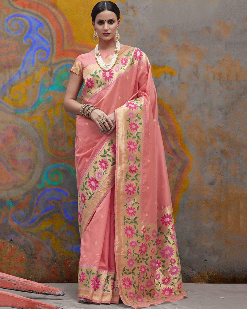 Pink Designer Silk Blend Saree