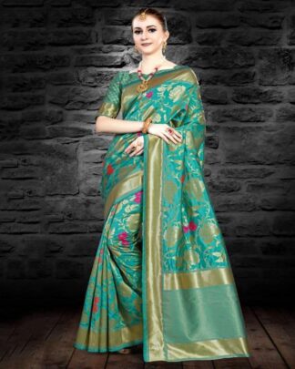 Cute Sea Green Katan Silk Saree
