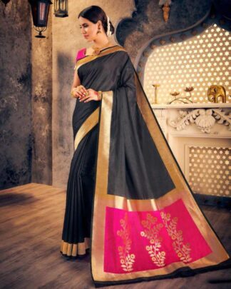 Sightly Gray And Black Silk Saree